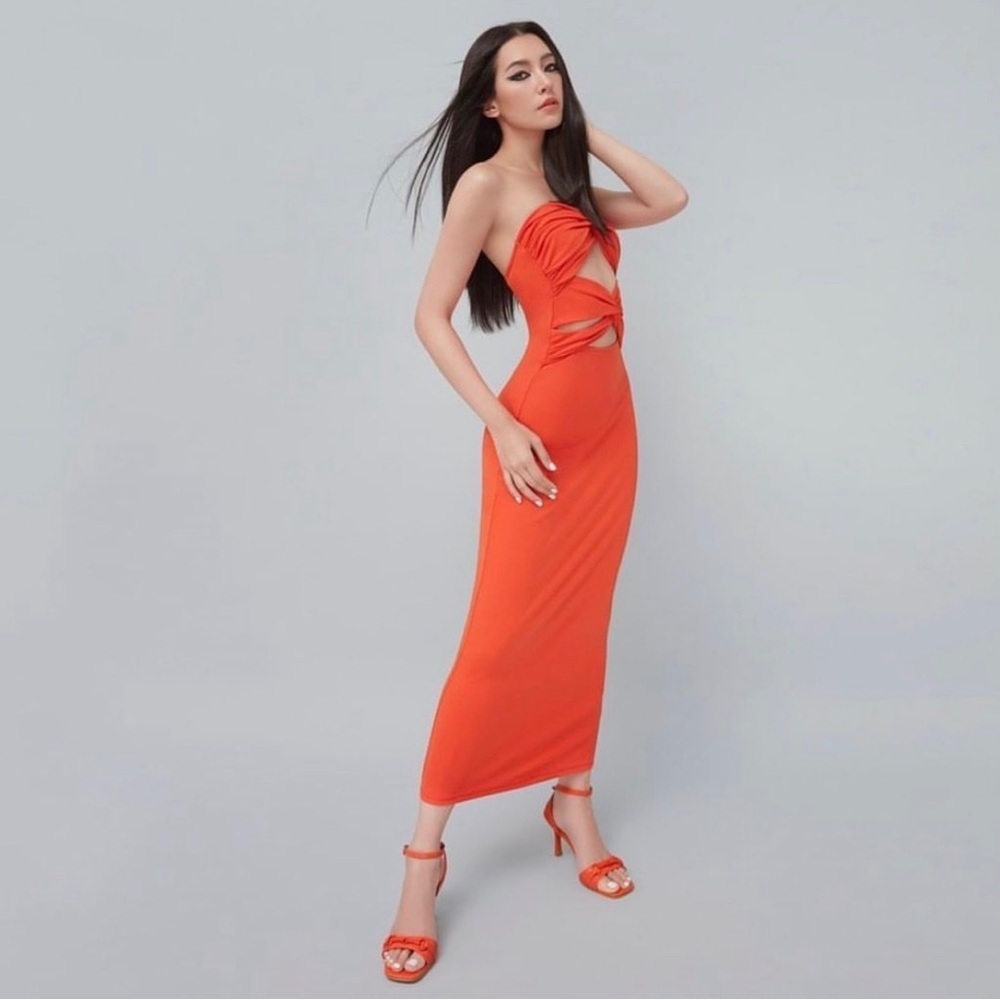 NWT Ronny Kobo Mirabelle cut-out dress in Tangerine large reg $420‎ #258245PLE